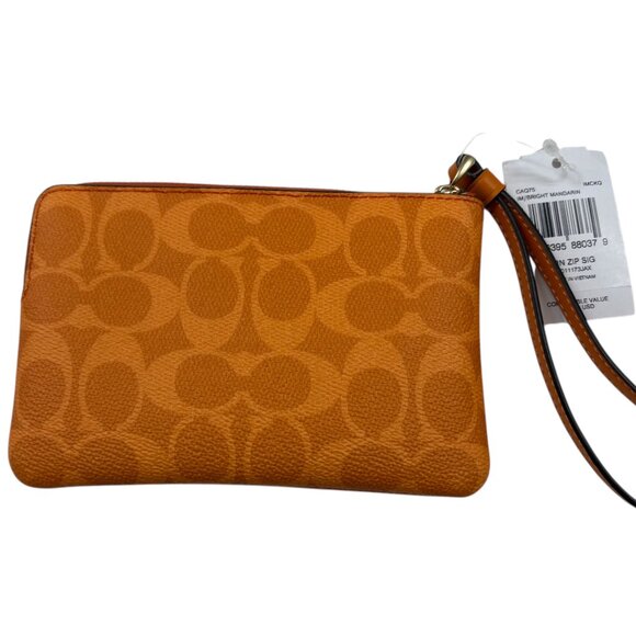 Coach Corner Zip Wristlet Bag In Signature Canvas Mandarin Orange - NWT - Picture 3 of 10